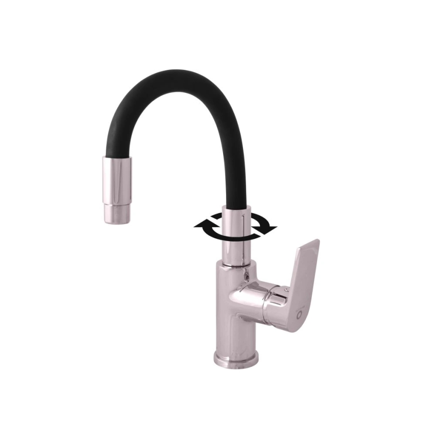 RAV Slezák CO119.0/15 - Grifo de fregadero con caño flexible COLORADO 25 cm negro/cromo brillante