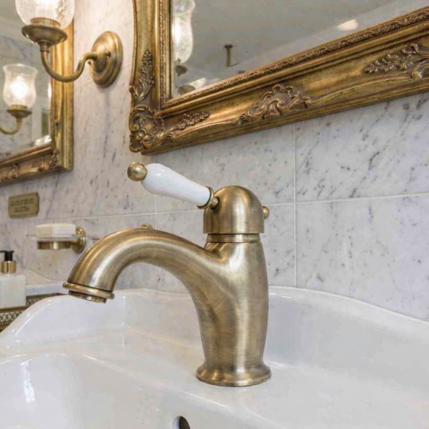 RAV Slezák L526.0SM - Grifo para lavabo LABE RETRO 15,3 cm, acabado en latón envejecido