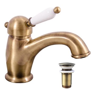 RAV Slezák L527.0SM - Grifo de lavabo + desagüe LABE RETRO 15 cm, latón envejecido