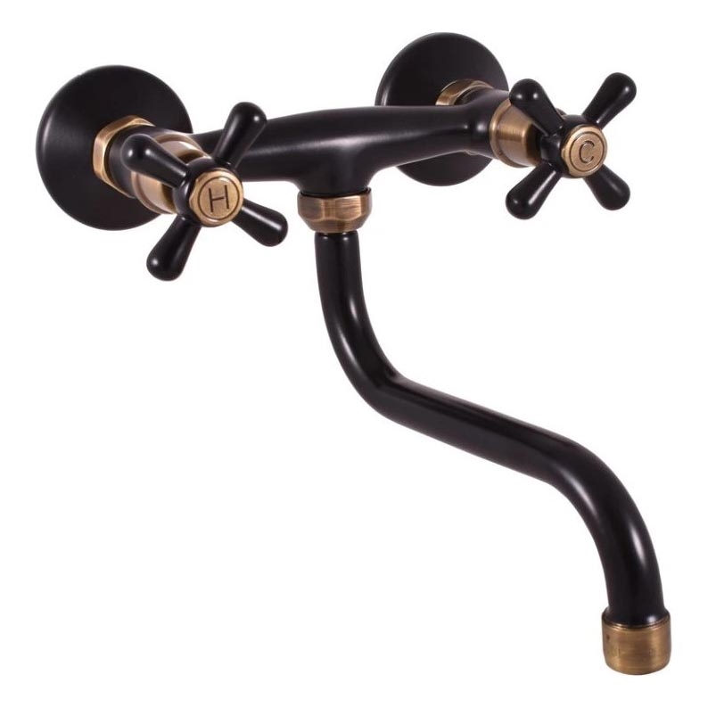 RAV Slezák MK101.5/21CMATSM - Grifo para fregadero/lavabo MORAVA RETRO negro/latón