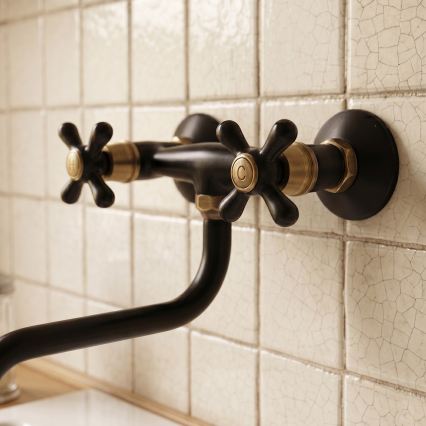 RAV Slezák MK101.5/21CMATSM - Grifo para fregadero/lavabo MORAVA RETRO negro/latón