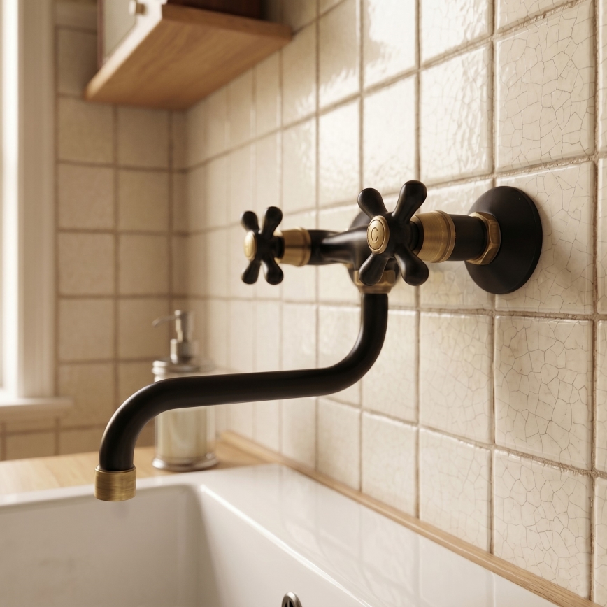 RAV Slezák MK101.5/21CMATSM - Grifo para fregadero/lavabo MORAVA RETRO negro/latón