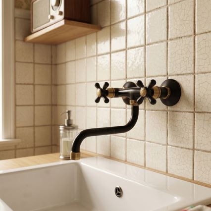 RAV Slezák MK101.5/21CMATSM - Grifo para fregadero/lavabo MORAVA RETRO negro/latón