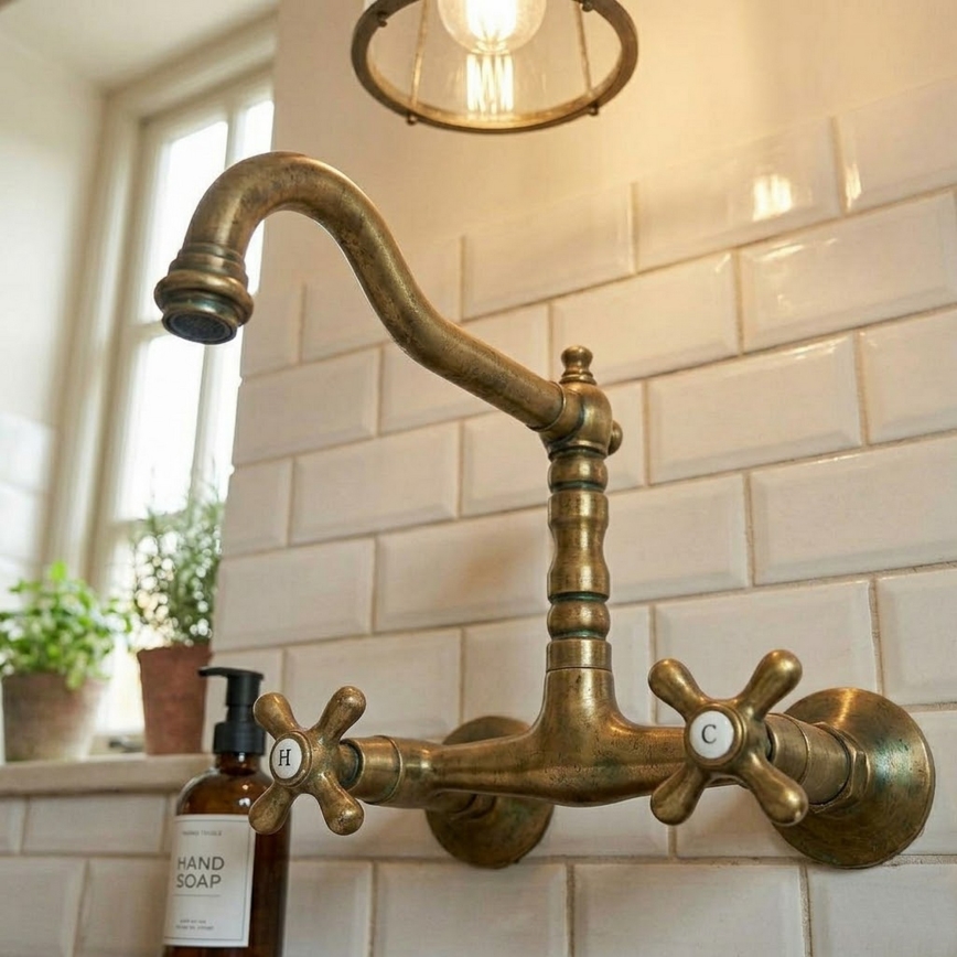 RAV Slezák MK102.5/28SM - Grifo para fregadero y lavabo MORAVA RETRO 16,8 cm, latón envejecido