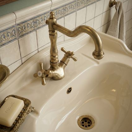 RAV Slezák MK121.0/8SM - Grifo para fregadero/lavabo + caño MORAVA RETRO 22,4 cm latón envejecido