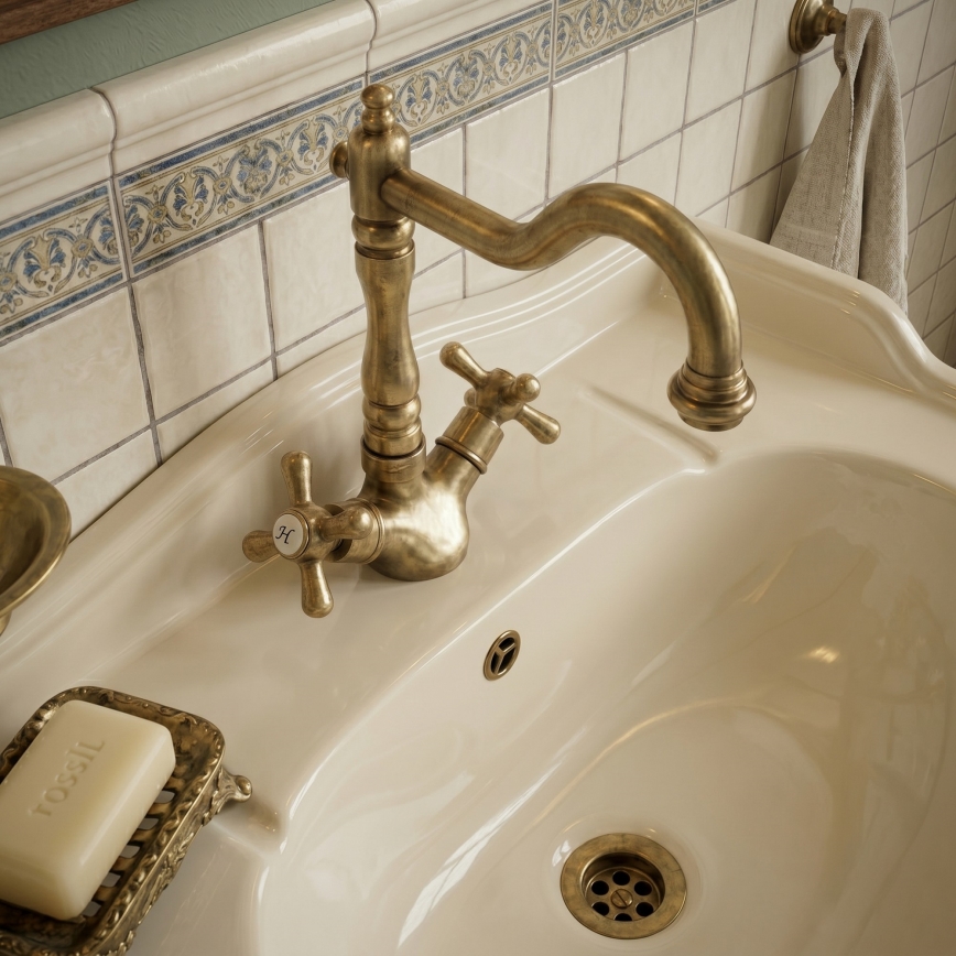 RAV Slezák MK121.0/8SM - Grifo para fregadero/lavabo + caño MORAVA RETRO 22,4 cm latón envejecido