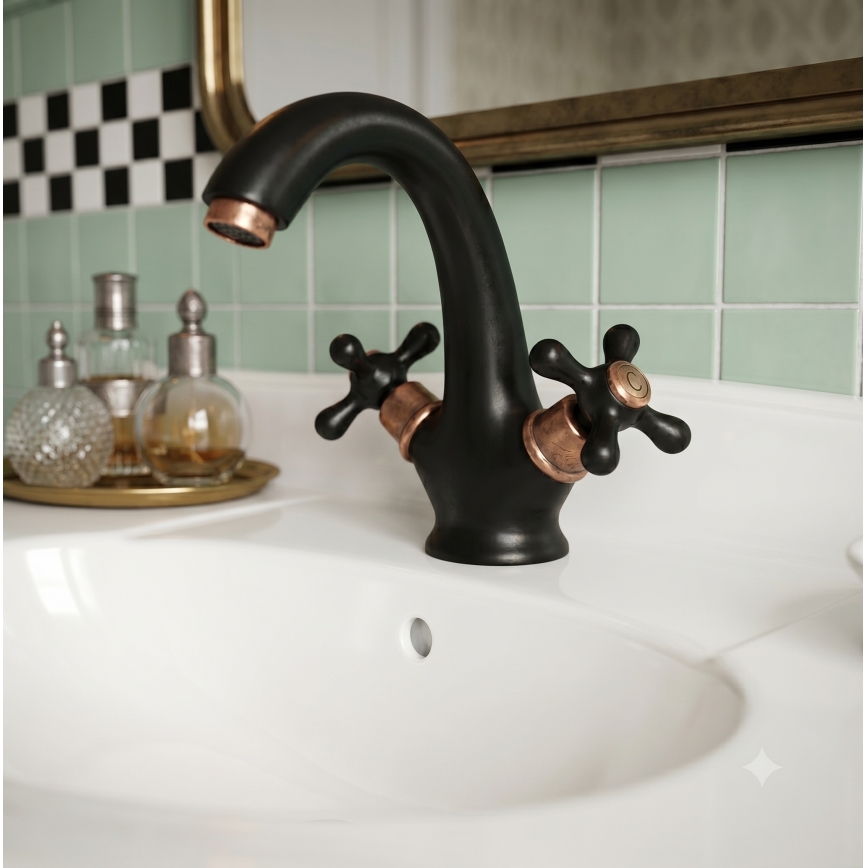 RAV Slezák MK128.0CMATSM - Grifo de lavabo MORAVA RETRO 16 cm, negro/latón