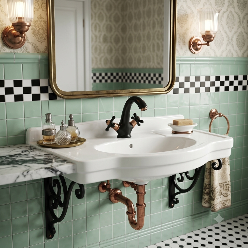 RAV Slezák MK128.0CMATSM - Grifo de lavabo MORAVA RETRO 16 cm, negro/latón
