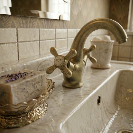RAV Slezák MK128.0SM - Grifo de lavabo MORAVA RETRO 16 cm latón envejecido