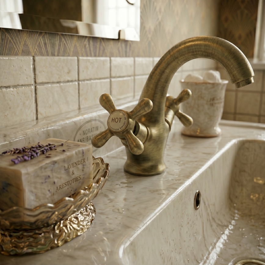 RAV Slezák MK128.0SM - Grifo de lavabo MORAVA RETRO 16 cm latón envejecido