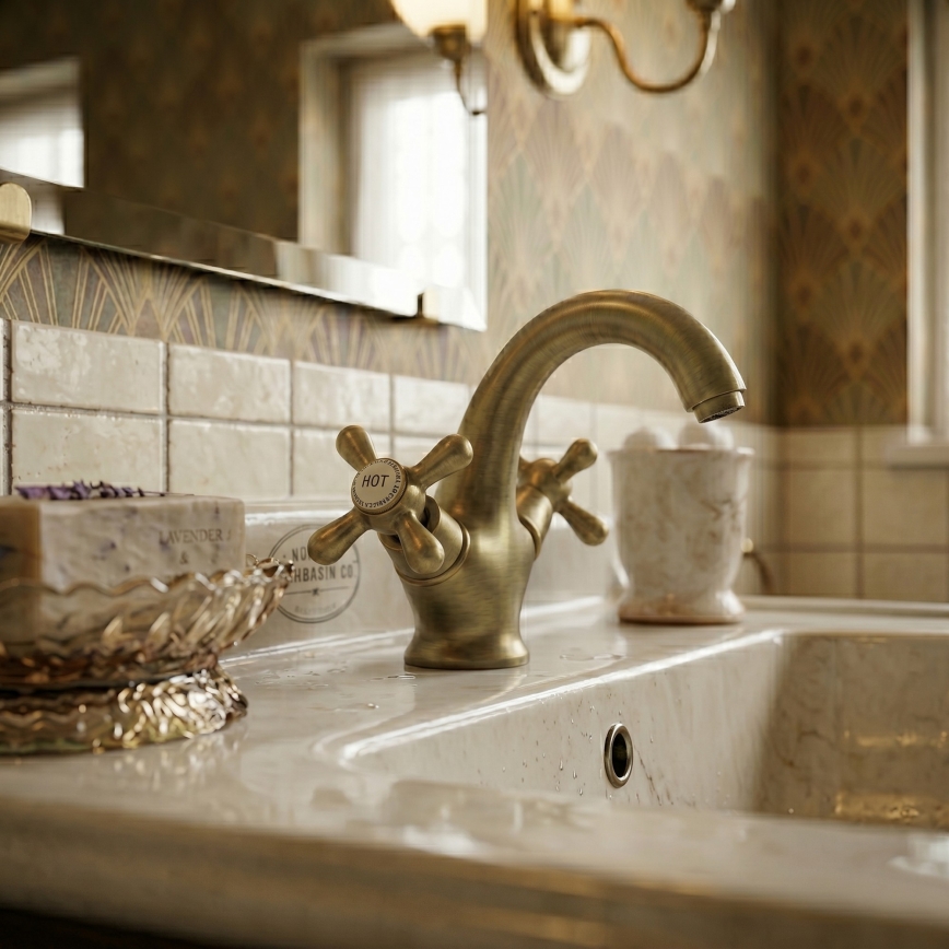 RAV Slezák MK128.0SM - Grifo de lavabo MORAVA RETRO 16 cm latón envejecido