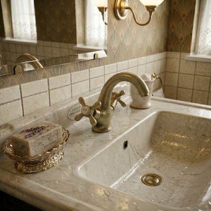 RAV Slezák MK128.0SM - Grifo de lavabo MORAVA RETRO 16 cm latón envejecido