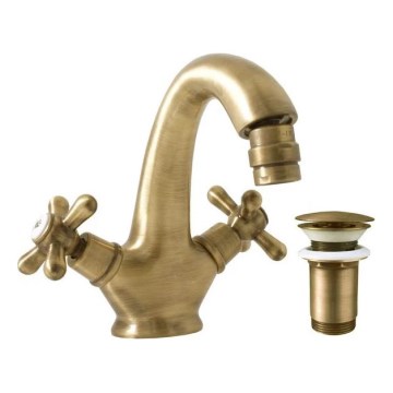 RAV Slezák MK143.0SM - Grifo para bidé + válvula de desagüe MORAVA RETRO 16 cm, latón envejecido