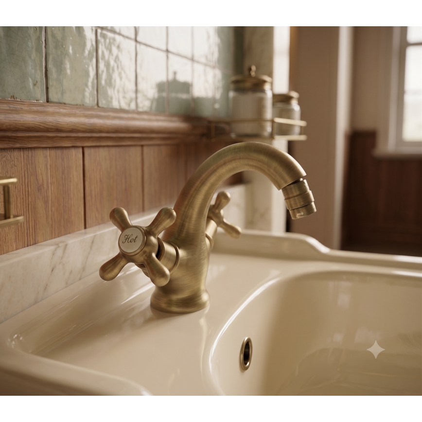 RAV Slezák MK143.0SM - Grifo para bidé + válvula de desagüe MORAVA RETRO 16 cm, latón envejecido