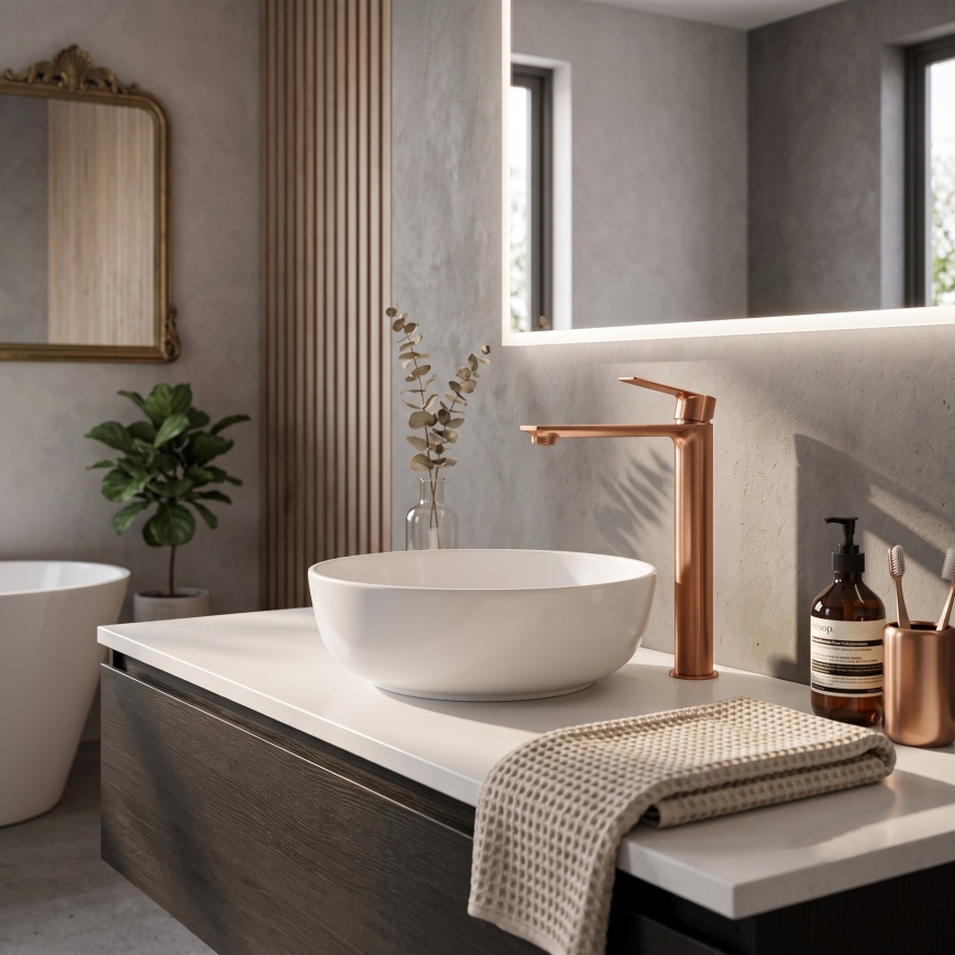 RAV Slezák NL130.0ZRK - Grifo de lavabo NIL 31,2 cm con acabado oro rosa cepillado
