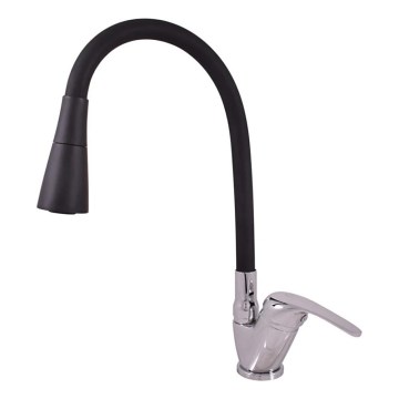 RAV Slezák SA006.0/13 - Grifo para fregadero con caño flexible SAZAVA 35,6 cm negro/cromo brillante