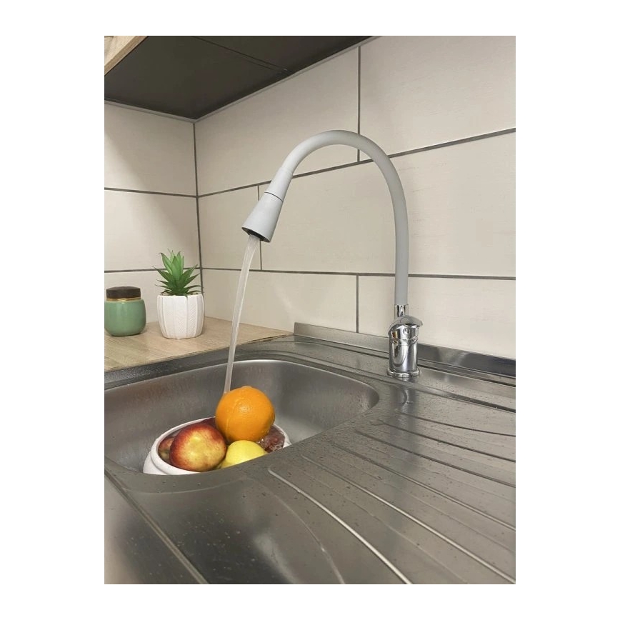 RAV Slezák SA006.0/13S - Grifo para fregadero con caño flexible SAZAVA 35,6 cm gris/cromo brillante