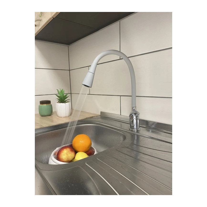 RAV Slezák SA006.0/13S - Grifo para fregadero con caño flexible SAZAVA 35,6 cm gris/cromo brillante