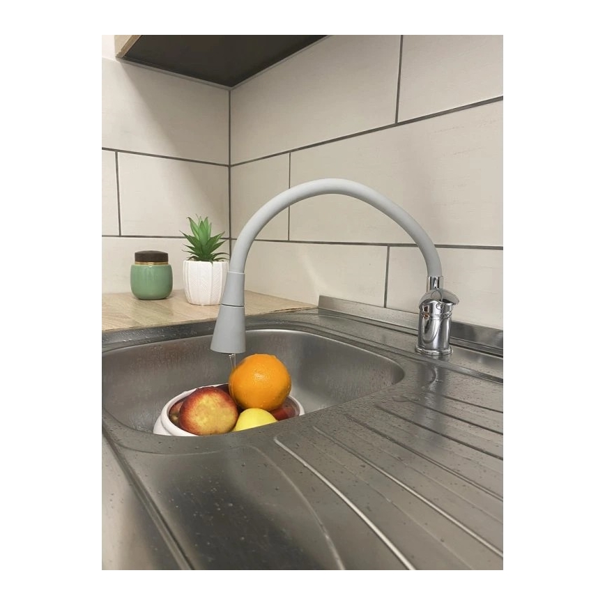 RAV Slezák SA006.0/13S - Grifo para fregadero con caño flexible SAZAVA 35,6 cm gris/cromo brillante