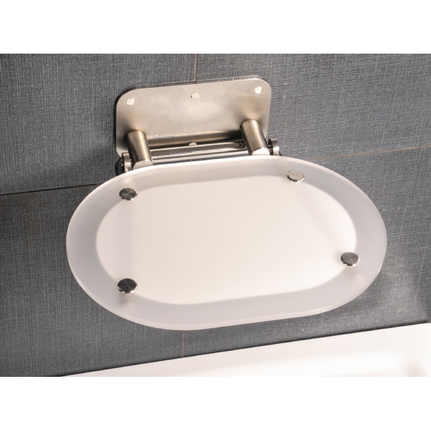 Ravak B8F0000029 - Asiento de ducha abatible OVO en acero inoxidable