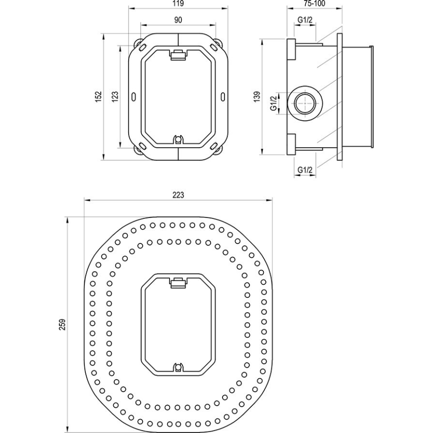 Ravak X070052 - Cuerpo base para grifería empotrada R-BOX 15,2x11,9 cm