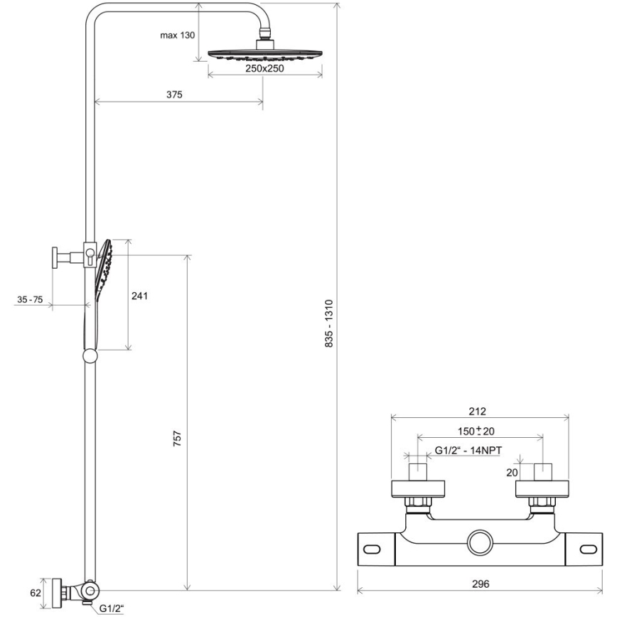 Ravak X070099 - Conjunto de ducha con mezclador termostático TERMO, cromo brillante