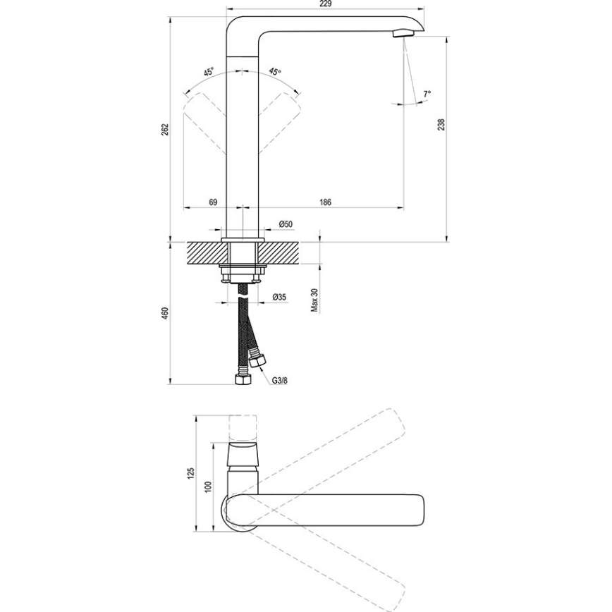 Ravak X070125 - Grifo para lavabo/fregadero FLAT 26,2 cm cromo brillante