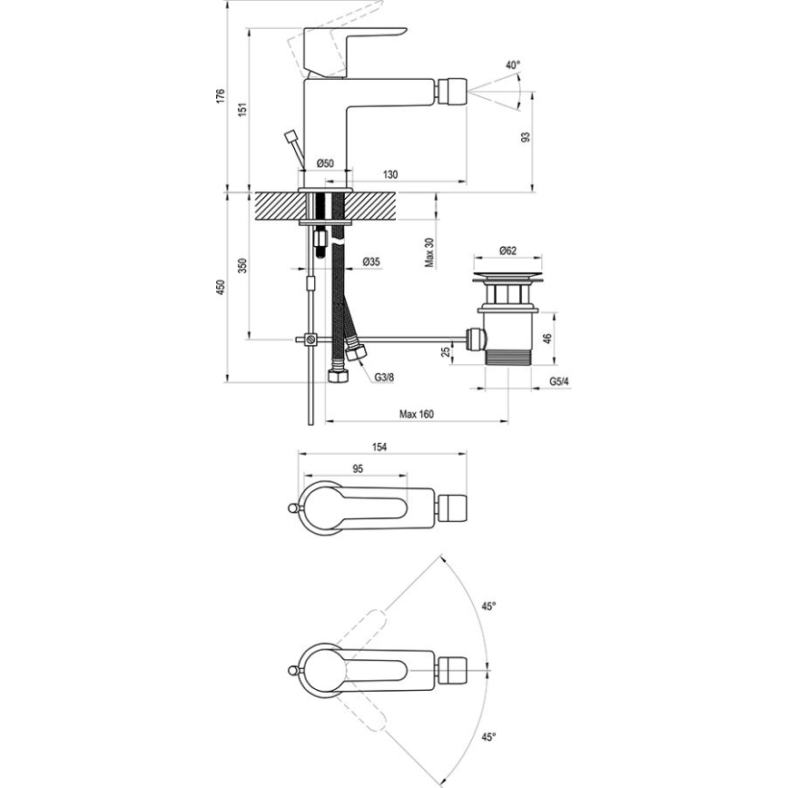 Ravak X070144 - Grifo para bidé + desagüe PURI cromado brillante
