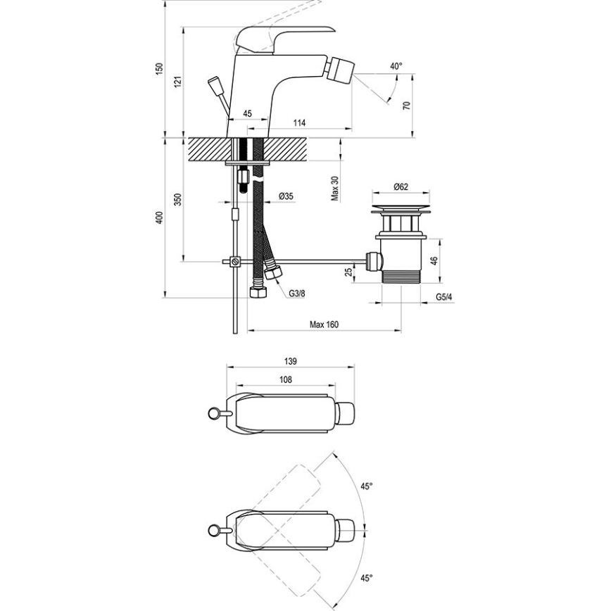 Ravak X070178 - Grifo para bidé FLAT negro mate