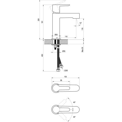 Ravak X070181 - Grifo de lavabo PURI 19,1 cm negro