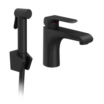 Ravak X070439 - Grifo de lavabo con rociador de bidé FLAT negro mate