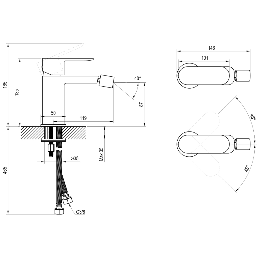 Ravak X070465 - Mezclador monomando para bidé CHROME, acabado negro