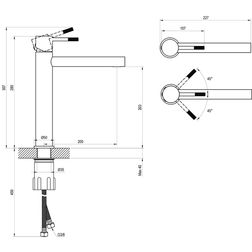 Ravak X070645 - Grifo de lavabo NOX 28 cm, acero inoxidable cepillado