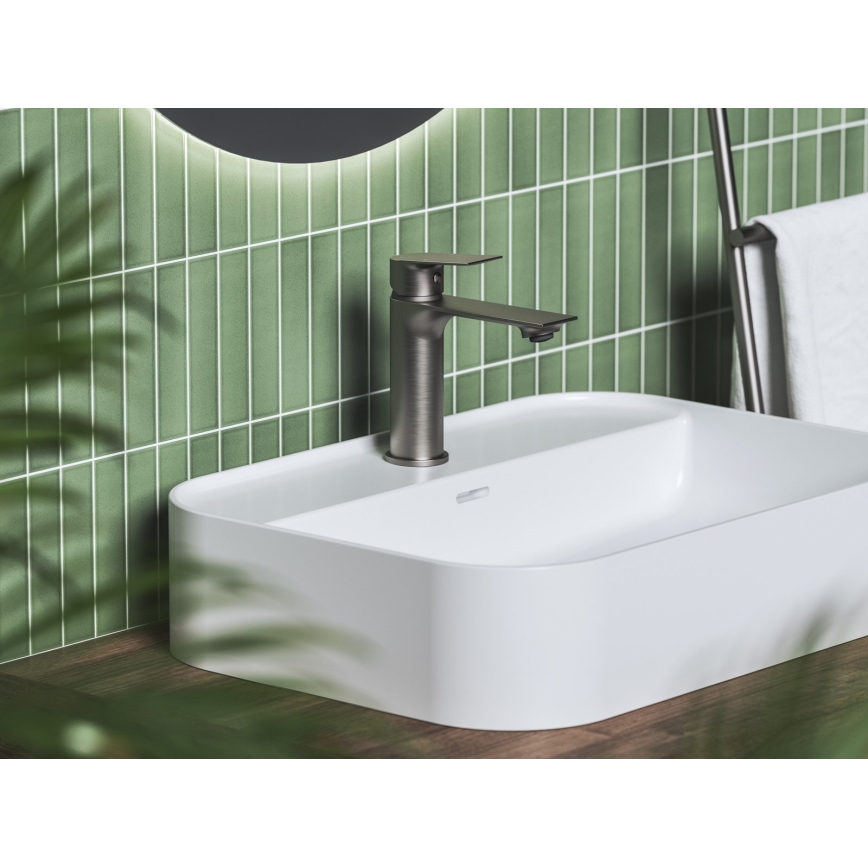 Ravak X070652 - Grifo monomando para lavabo PLAN 16,8 cm, acabado grafito cepillado