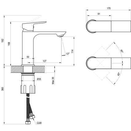 Ravak X070652 - Grifo monomando para lavabo PLAN 16,8 cm, acabado grafito cepillado