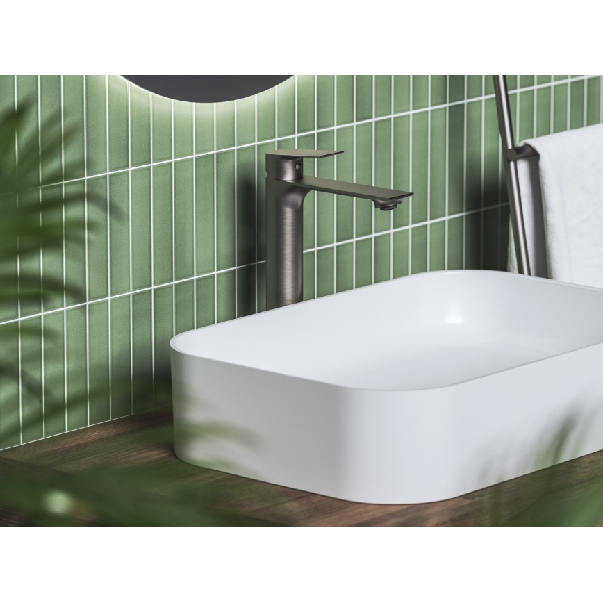 Ravak X070653 - Grifo monomando para lavabo PLAN 30 cm en grafito cepillado