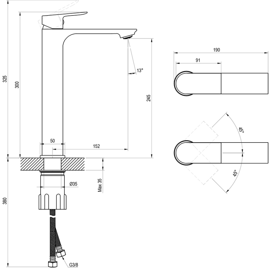 Ravak X070653 - Grifo monomando para lavabo PLAN 30 cm en grafito cepillado