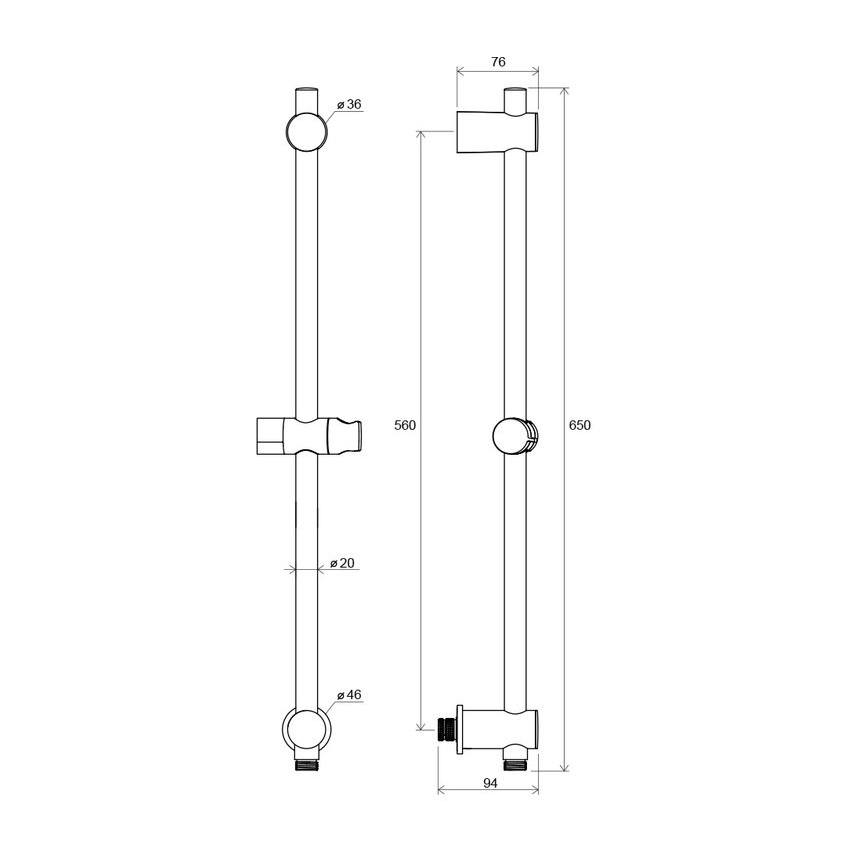 Ravak X07P342 - Barra de ducha con salida de pared 65 cm cromo brillante