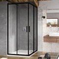 Ravak X1LM70300Z1 - Mampara de ducha esquinera BLIX SLIM de 4 hojas, 90x90 cm, negra