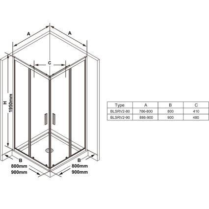 Ravak X1LM70C00Z1 - Mampara de ducha de esquina de cuatro paneles BLIX SLIM 90x90 cm cromo brillante