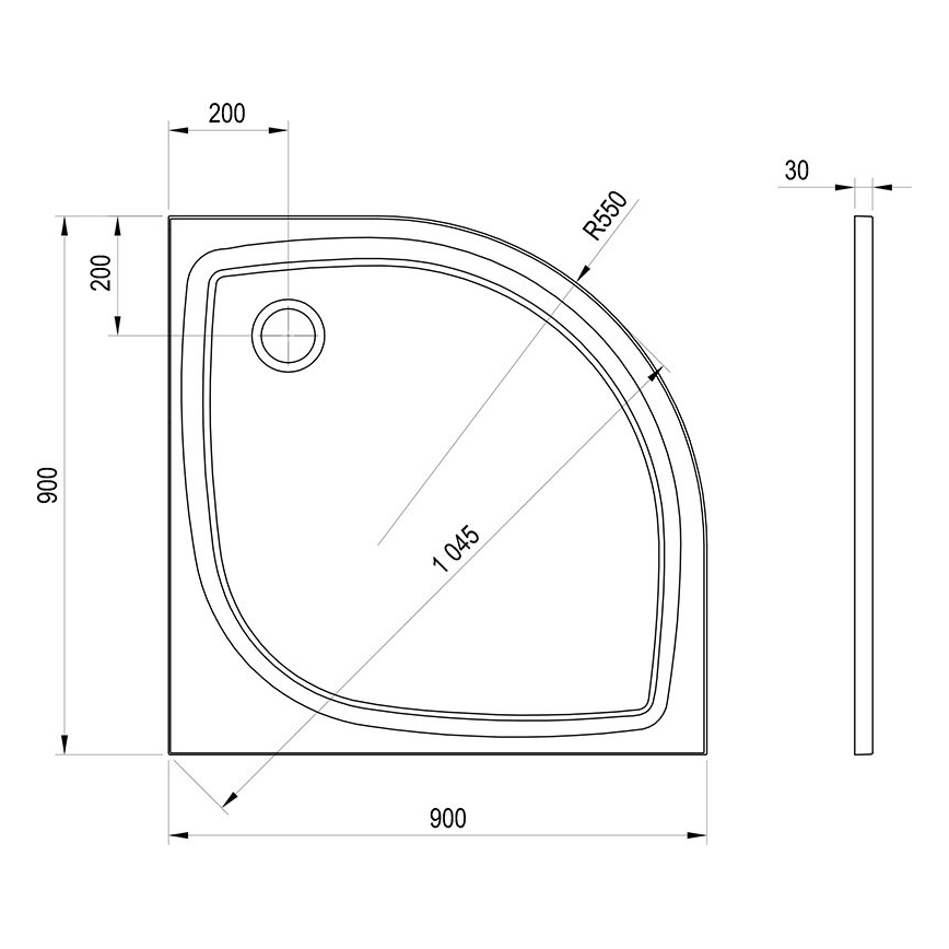 Ravak XA237711010B - Plato de ducha cuadrante ELIPSO 90x90 cm blanco