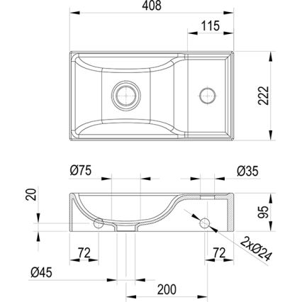 Ravak XJXL1240000 - Lavabo suspendido VEDA 40,8x22,2 cm cerámica/blanco