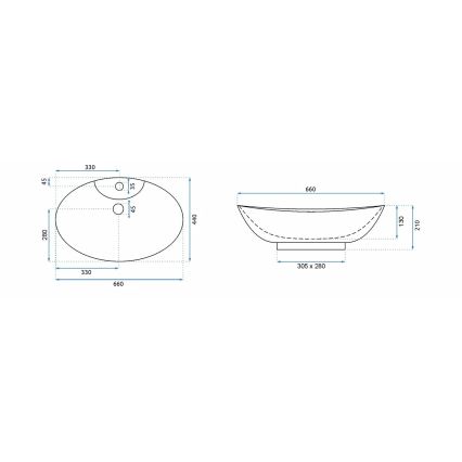 REA-00692 - Lavabo sobre encimera ROSA 44x66 cm cerámica/blanco brillante