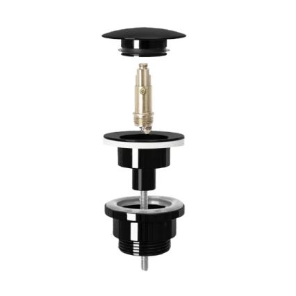 REA-A4100 - Válvula de desagüe CLICK-CLACK para lavabo, diámetro 6,4 cm, negro brillante