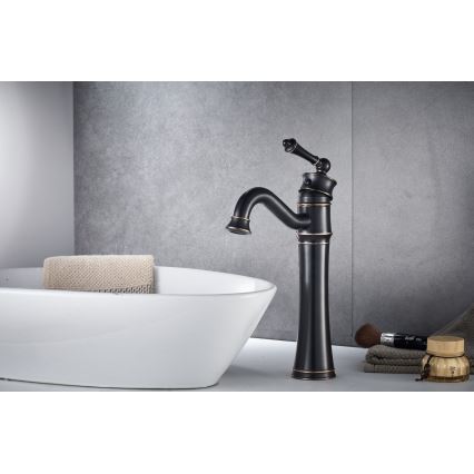 REA-B0227 - Grifo monomando para lavabo VINTAGE OLD RETRO 31 cm negro