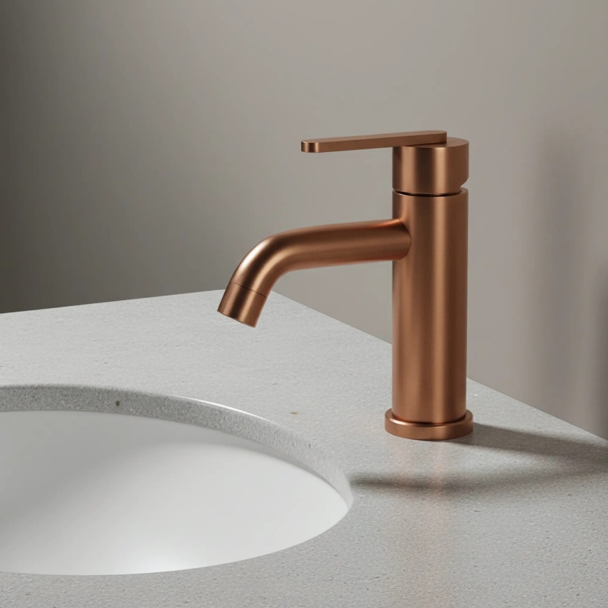REA-B0970 - Grifo de lavabo ONTARIO de 17,5 cm, acabado en cobre cepillado