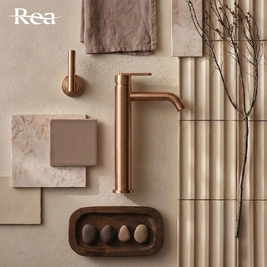 REA-B0971 - Grifo para lavabo ONTARIO 30 cm, cobre cepillado