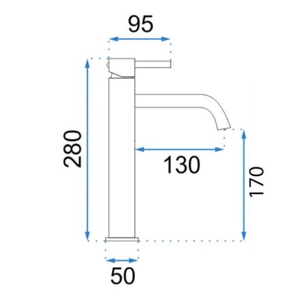 REA-B1114 - Grifo monomando para lavabo LUNGO 28 cm, acabado en cobre cepillado