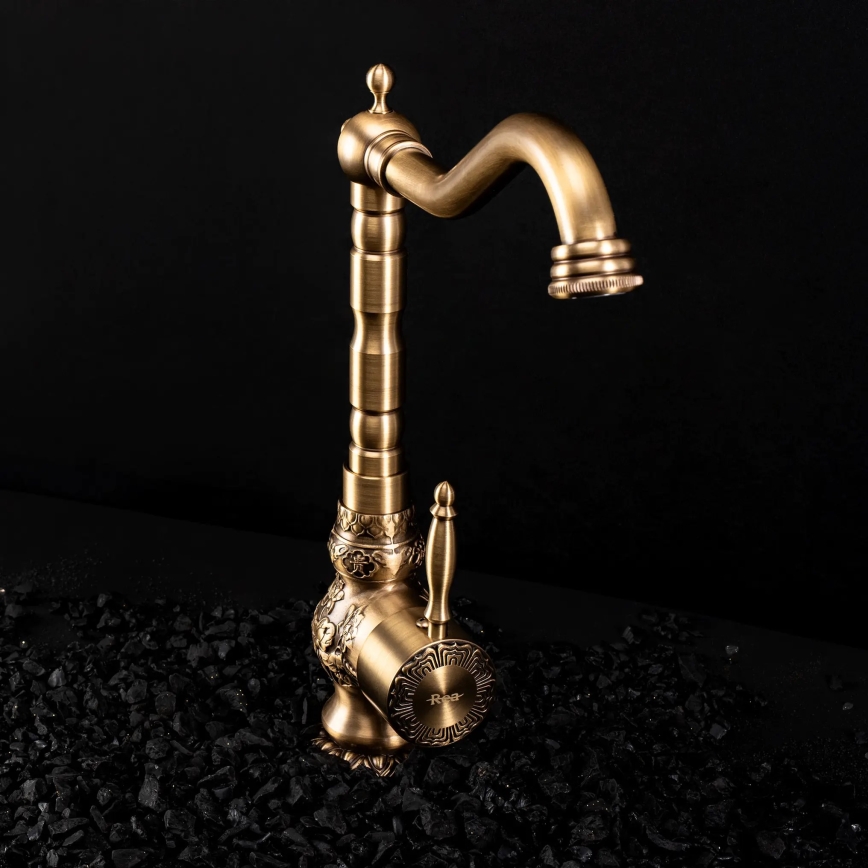REA-B2500 - Grifo de lavabo VENICE RETRO 32 cm, acabado oro cepillado
