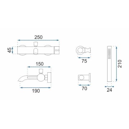 REA-B4422 - Set para bañera LUNGO negro brillante